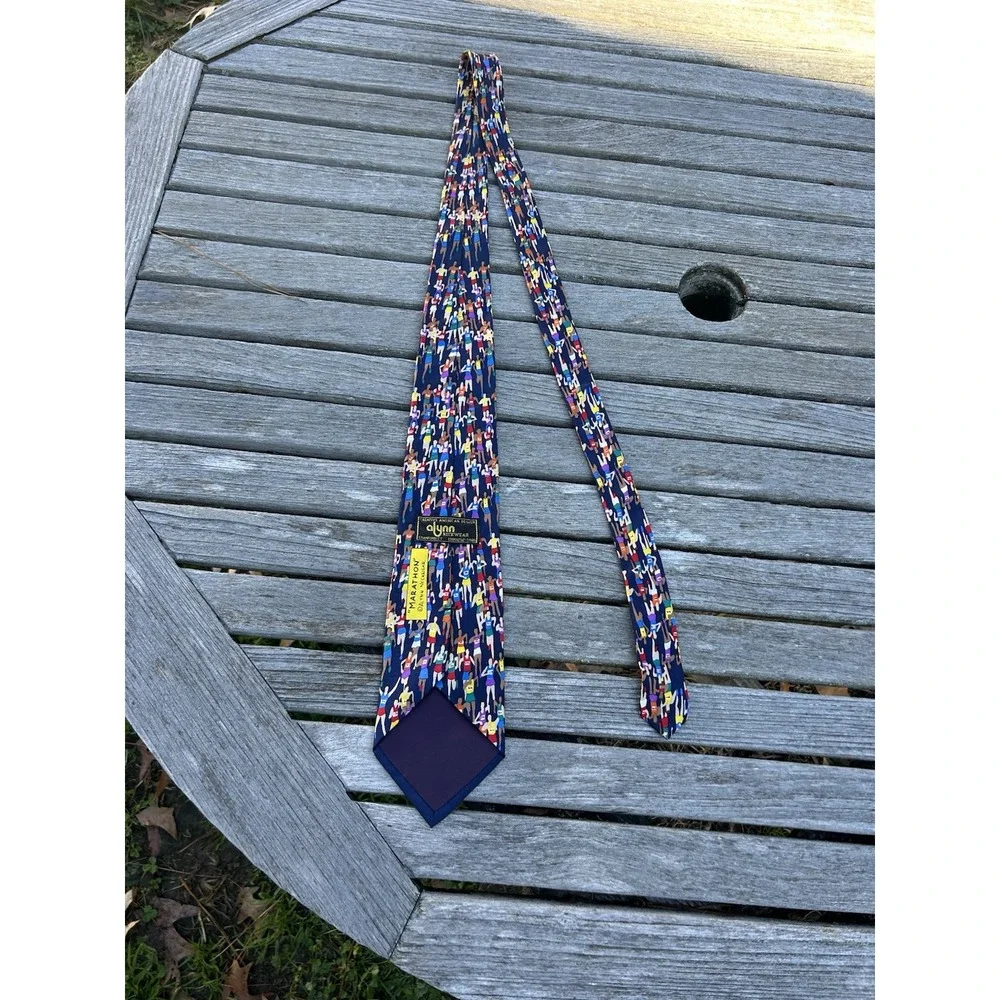 Alynn Neckwear Tie Mens Blue 100% Silk Marathon Runner Sports Made‎ USA Necktie